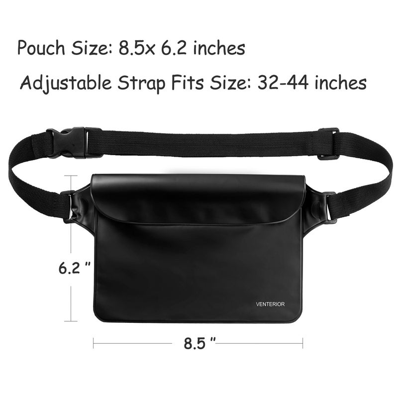 Venterior Waterproof Waist Pouch 2-Pack | Beach Accessories Waterproof Fanny Pack Dry Bag for Swimming Snorkeling Sailing Kayaking Pool Water Parks | Keep Your Phone Wallet Safe and Dry (Black & Black) - Image 4